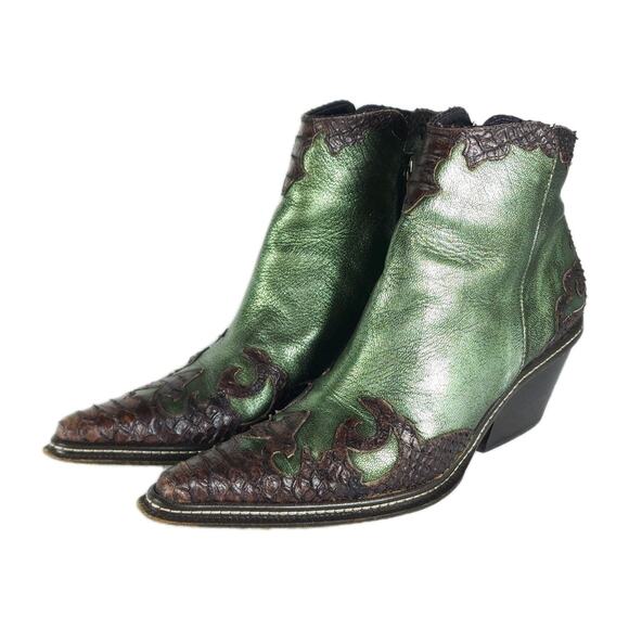 DONALD J PLINER Western Couture Collection US8M Green Leather Western Boots - Picture 1 of 16